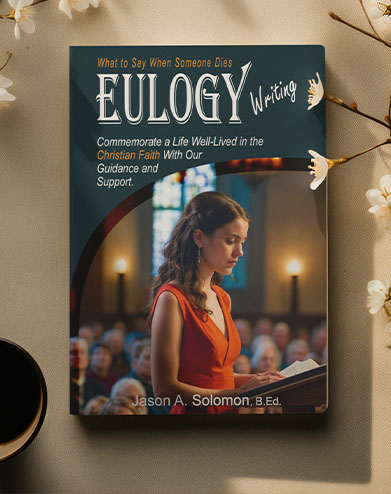 Soft candlelight beside an open Bible and folded notes for a eulogy